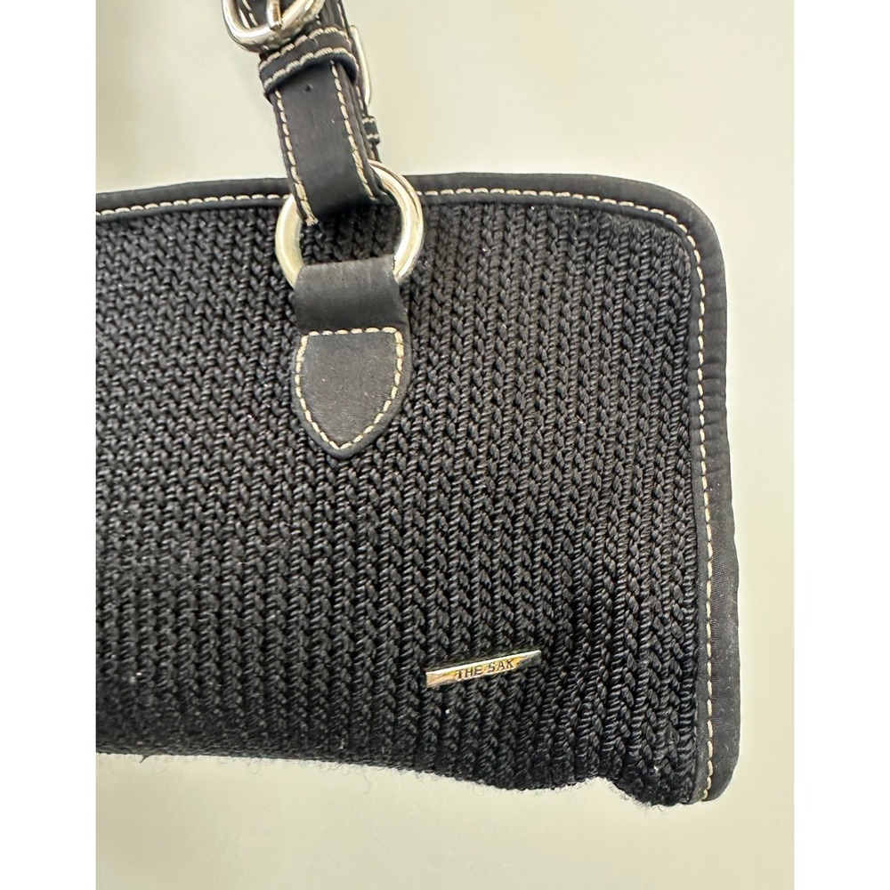 The Sak Black Crochet Shoulder Bag Silver Tone Hardware Woven Handbag Y2K Boho - Picture 4 of 16